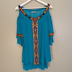 Soft Surroundings Tunic Cold Shoulder Western Southwest ArtToWear - Size S